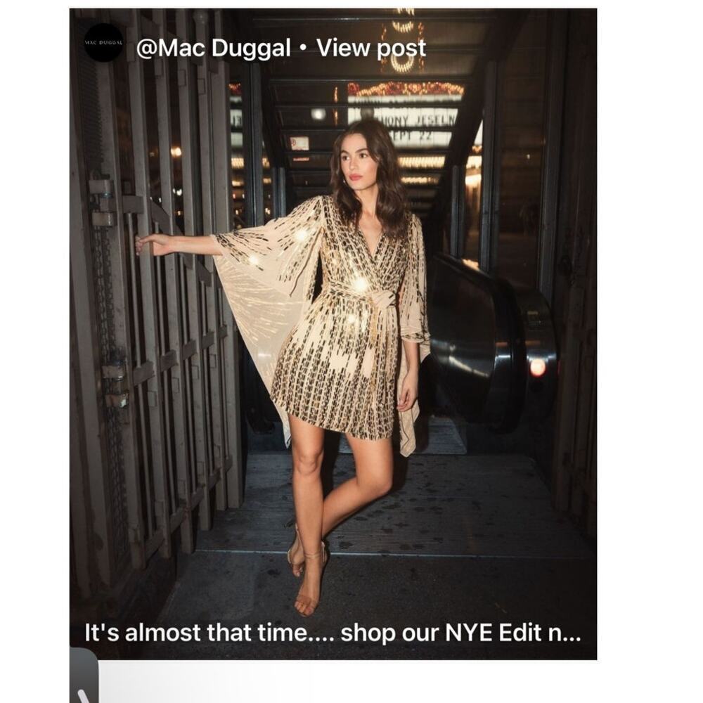 Mac Duggal Cape Back Geometric Sequin Robe Dress Cap Sleeve Gold Size S NWT